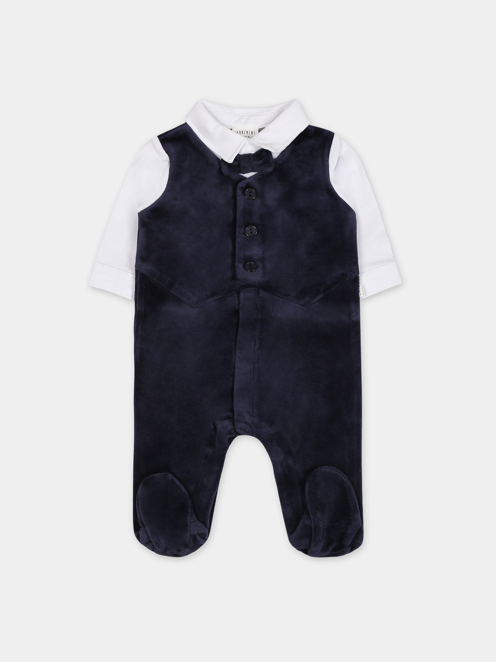 Blue babygrow for baby boy with bow tie